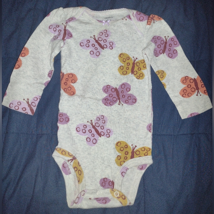5 For $10 Carter's Girl's Gray Butterfly Long Sleeve Onesie Size 12 Months